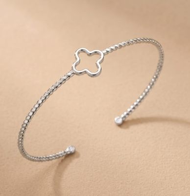 Fin jonc rigide à fleur en acier - Argent