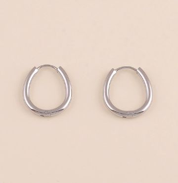 Petite créoles ovales en acier inoxydable - Argent