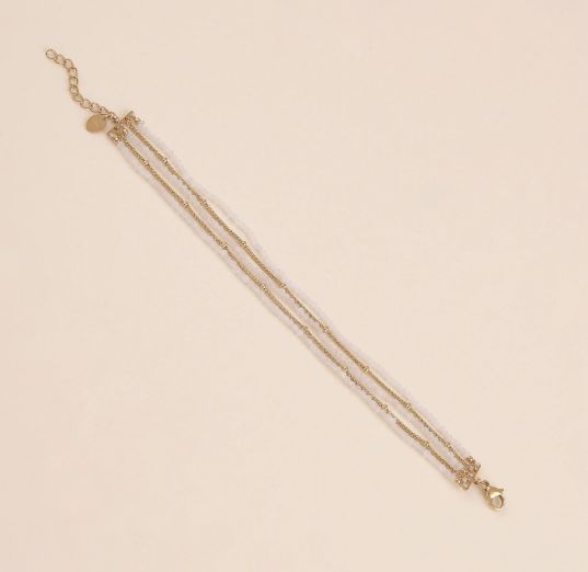 Bracelet 5 rangs avec mailles "Spiga" et pierres naturelles - Or/Blanc