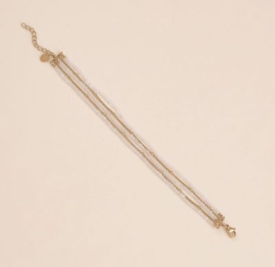 Bracelet 5 rangs avec mailles "Spiga" et pierres naturelles - Or/Blanc