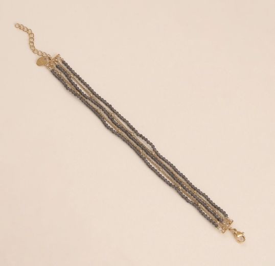 Bracelet 5 rangs avec mailles "Spiga" et pierres naturelles - Or/Gris