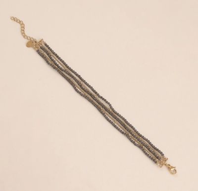 Bracelet 5 rangs avec mailles "Spiga" et pierres naturelles - Or/Gris