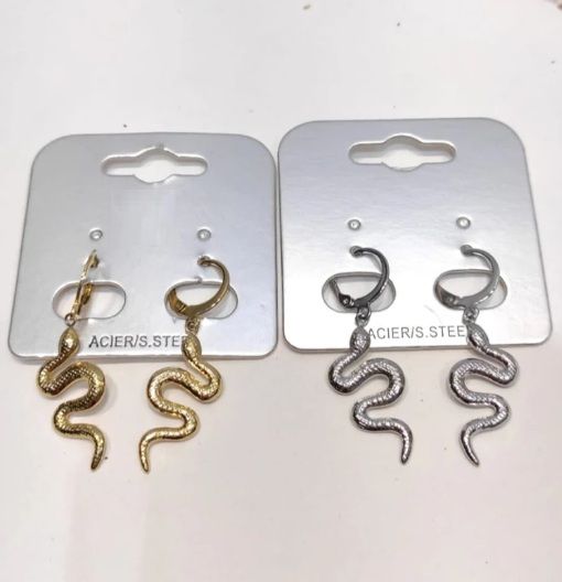 Boucles d’oreilles créoles en acier avec serpent - Or