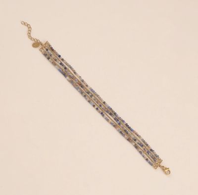 Bracelet 5 rangs avec mailles "Spiga" et pierres naturelles - Or/Bleu