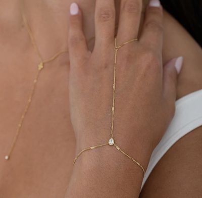 Chaine de main fine et scintillant en acier avec cristal - Or