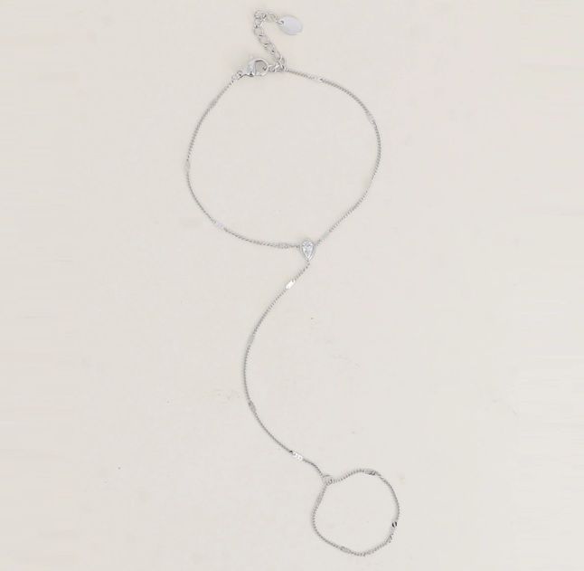 Chaine de main fine et scintillant en acier avec cristal - Argent