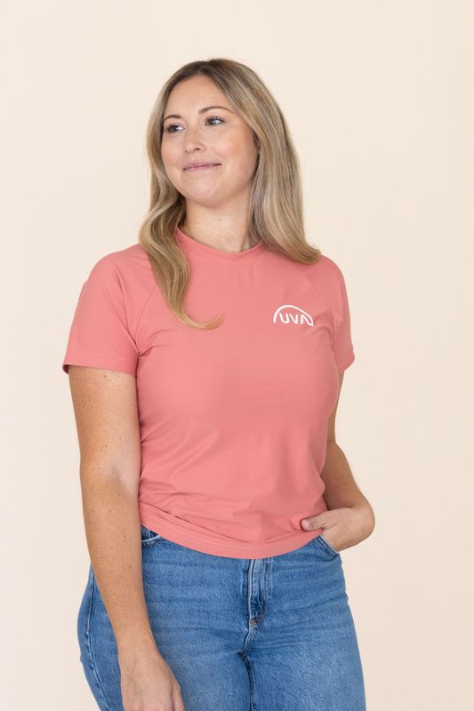 Chandail manches courtes femme UPF50+ Logo blanc