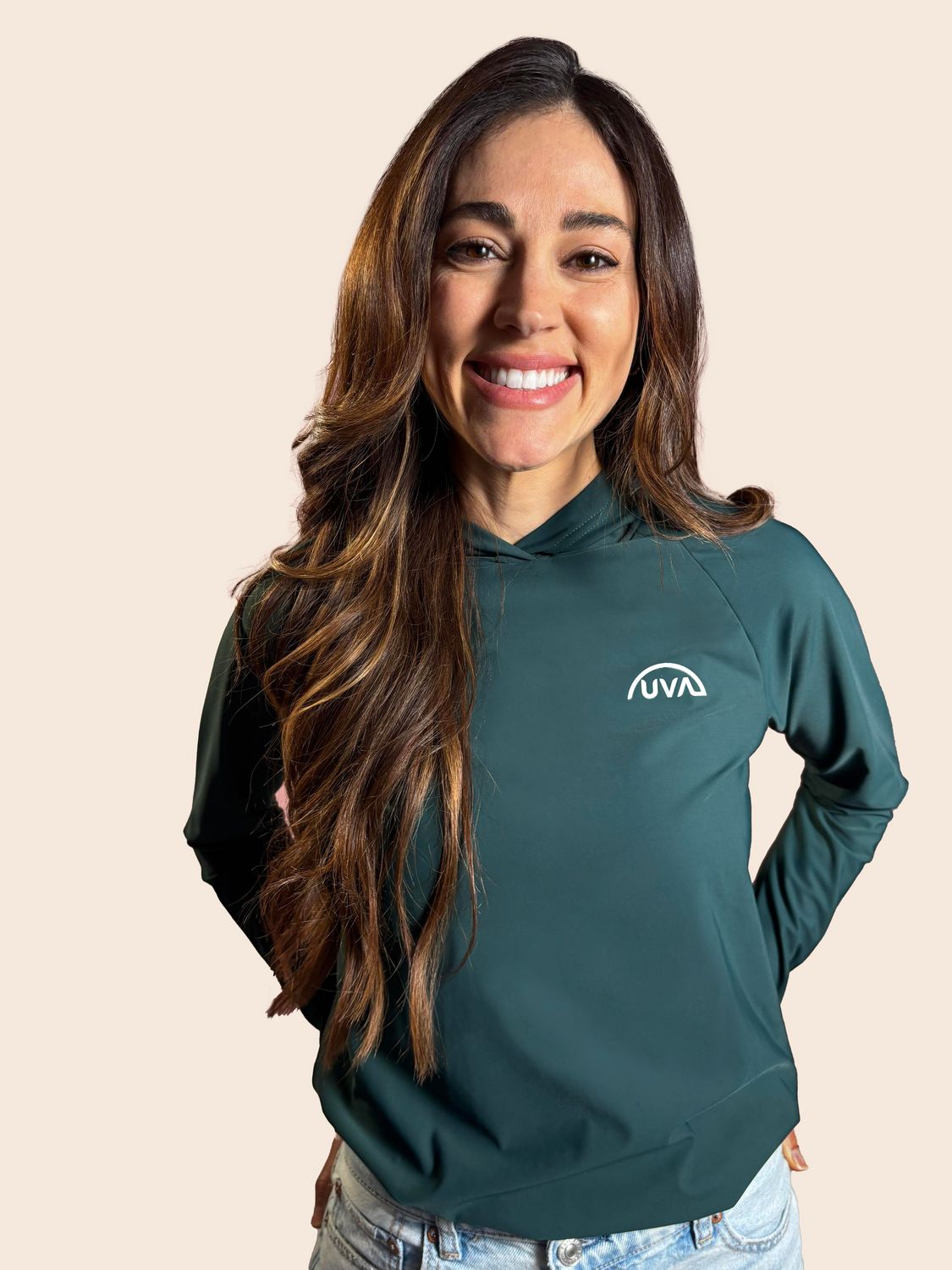 Women's UPF50+ long-sleeve hoodie White Logo