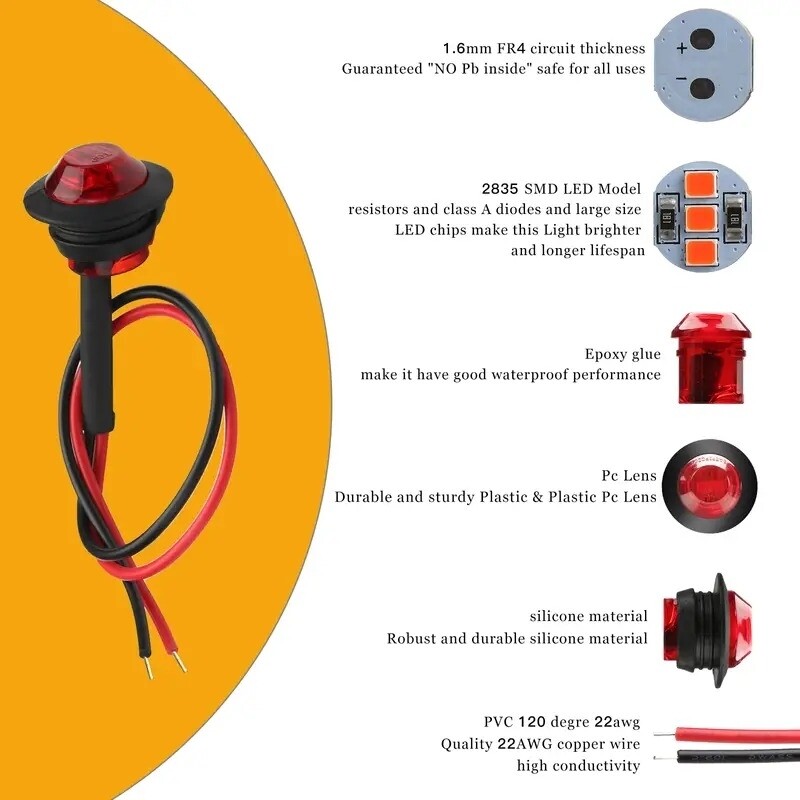 30 pzs LED luz indicador lateral DC 12V.
