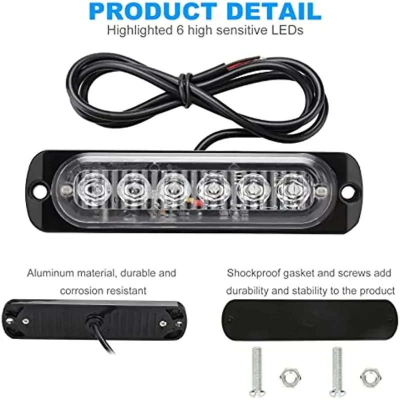 1 Pz luz estrobo emergencia 6 LED varios colores.