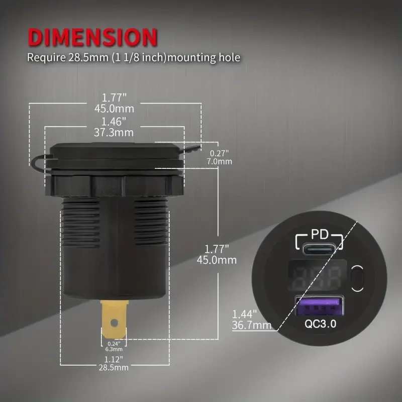 Toma de corriente impermeable de 12 V/24 V.