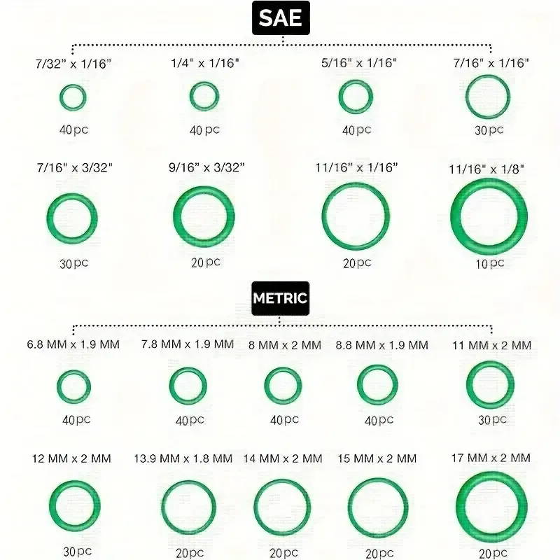 530 piezas surtidas de anillos de goma variedad de tamaños.