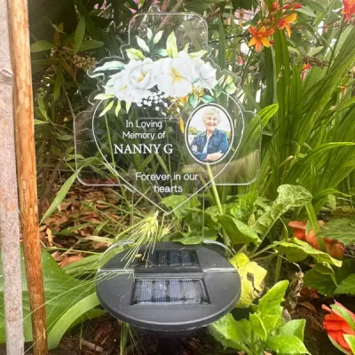 Personalised In Loving Memory Floral Cross UV Printed Memorial Garden Solar Light LED Stake