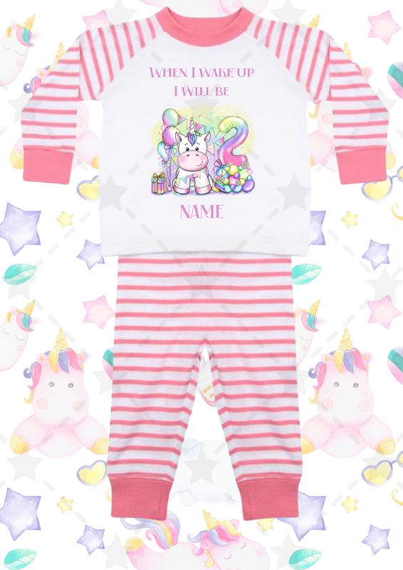 Pink and White stripe Unicorn Print pyjamas