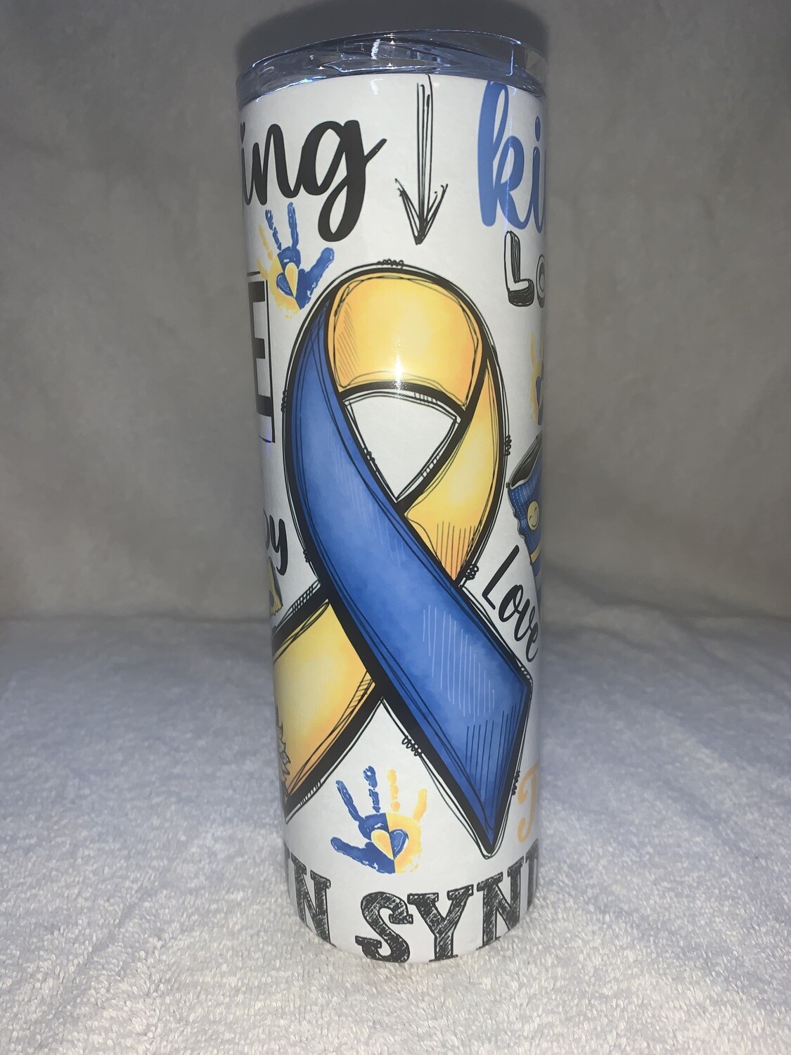 Blue &amp; Yellow Ribbon Down Syndrome 20oz Sublimation Tumbler