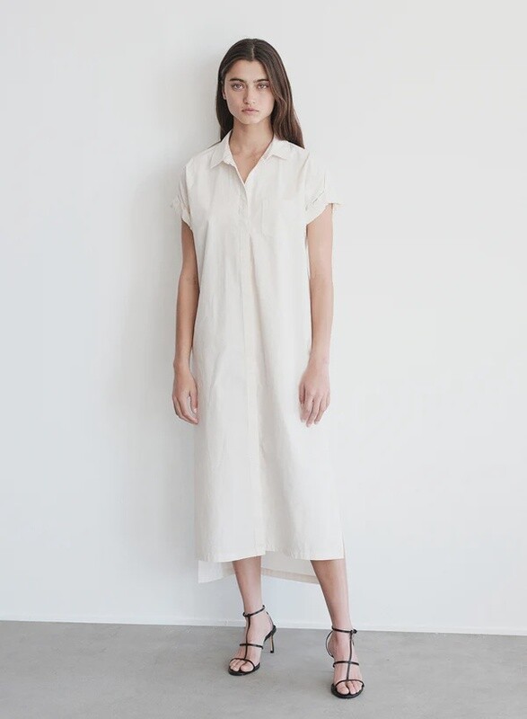 Stateside Poplin Rolled  Sleeve Midi Shirt Dress
