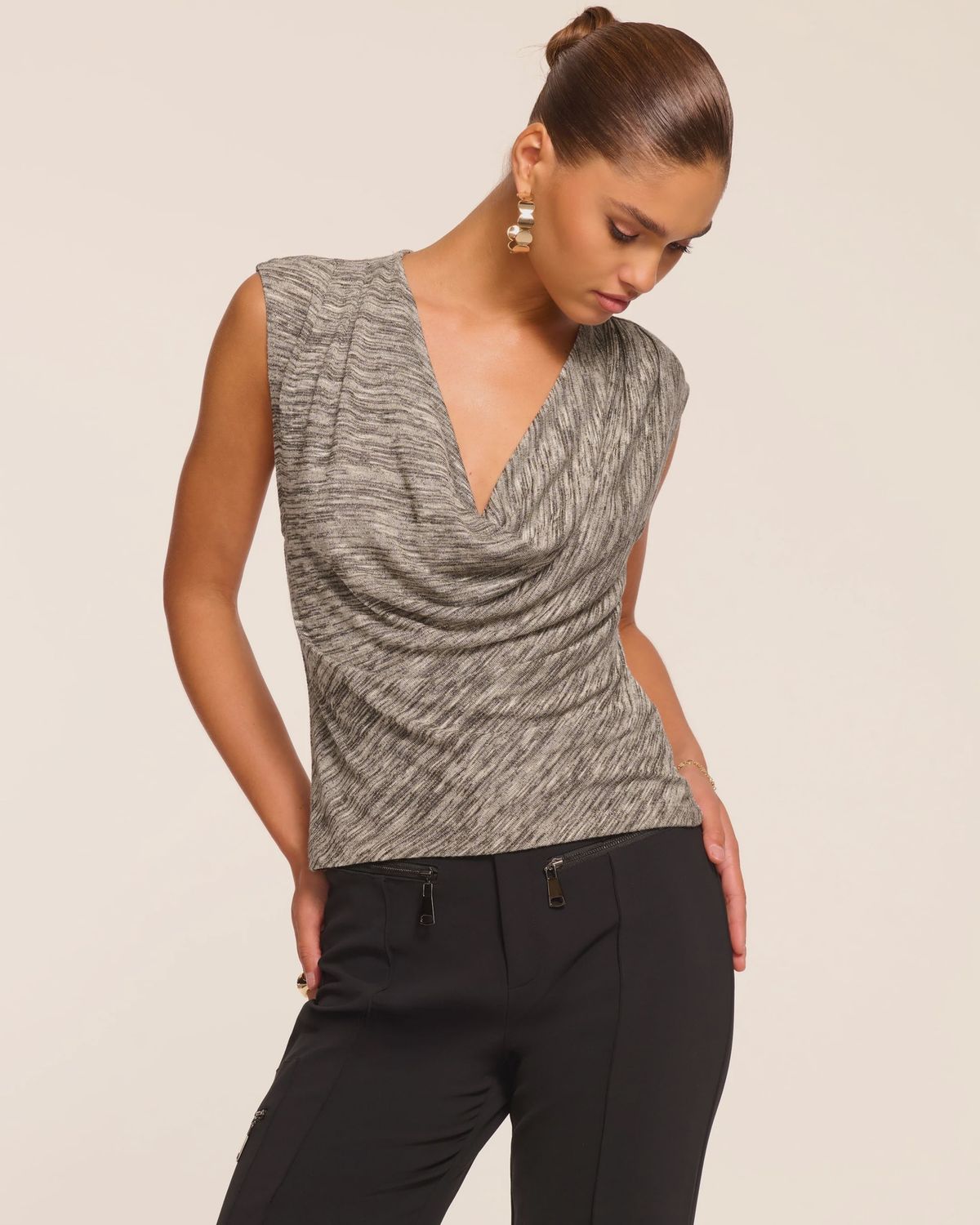 Ramy Brook Azul Lurex Knit Cowl Neck Top