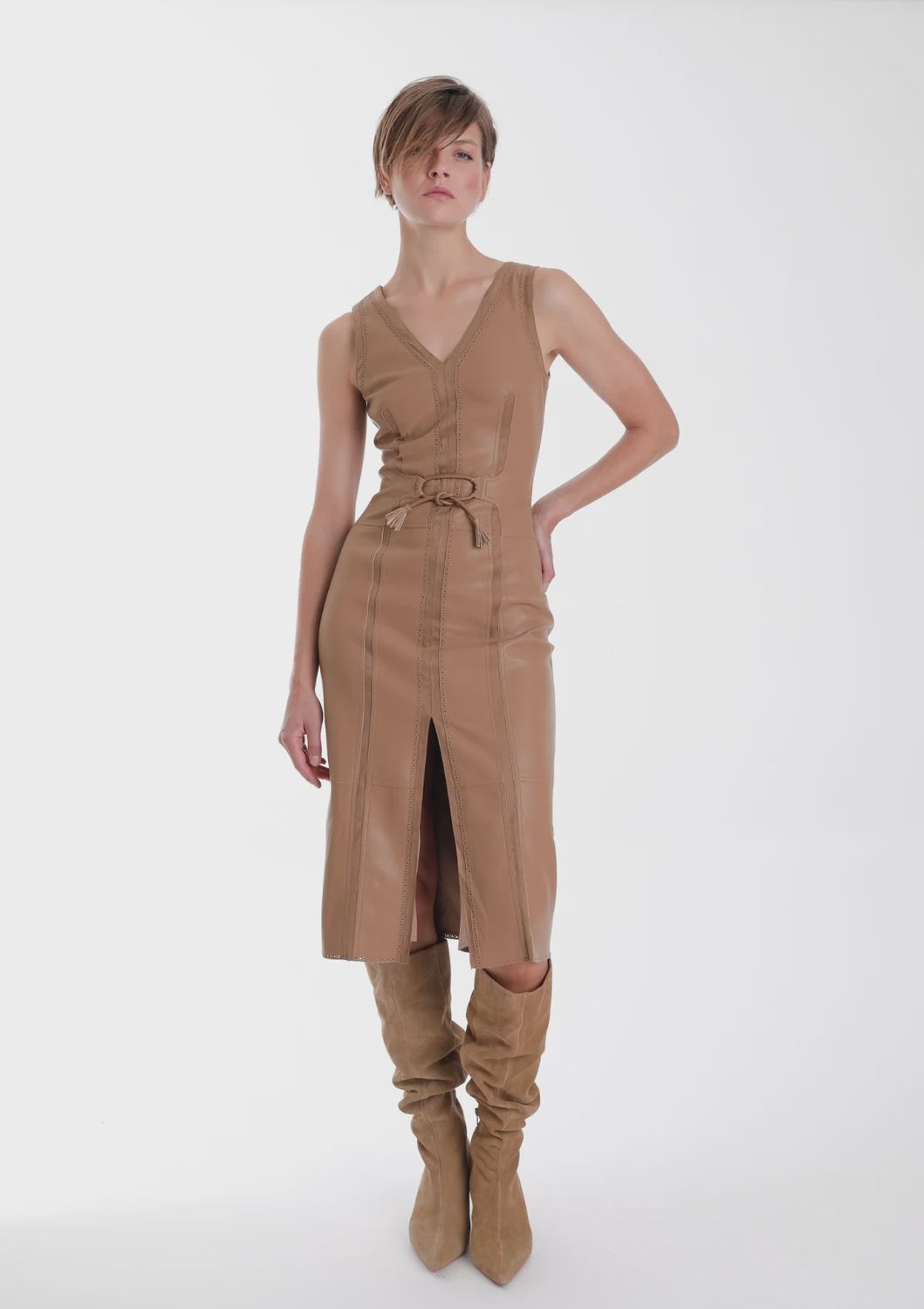 Karina Grimaldi Mona Vegan Leather Midi Dress