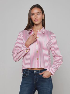 LAGENCE COSETTE CROP HI LOW SHIRT