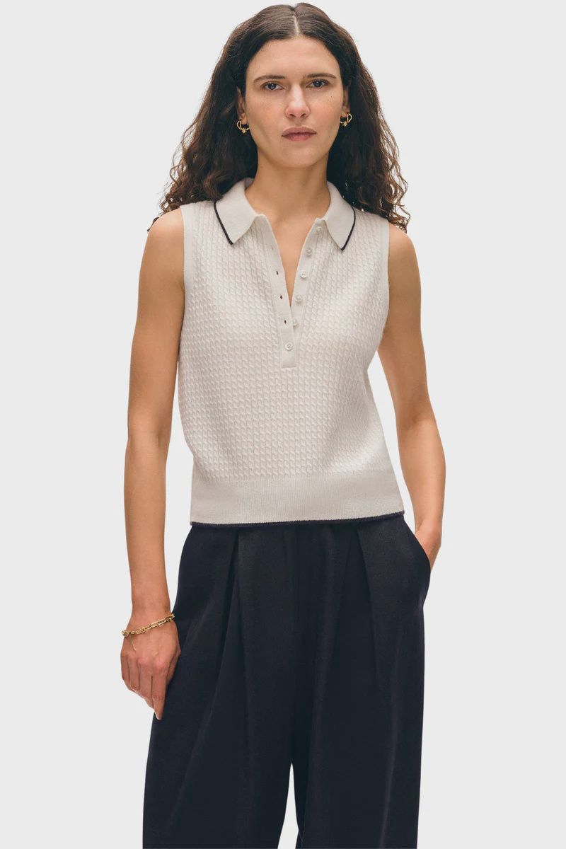 WHITE + WARREN CASHMERE CABLE POLO