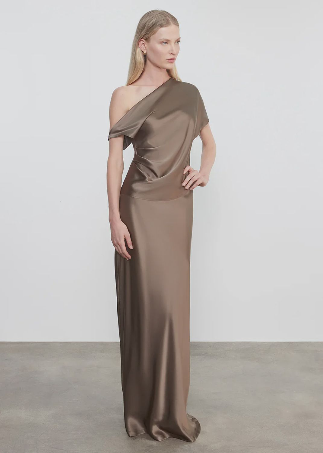 ENZA COSTA SILK SATIN ASSYM DRAPE TOP