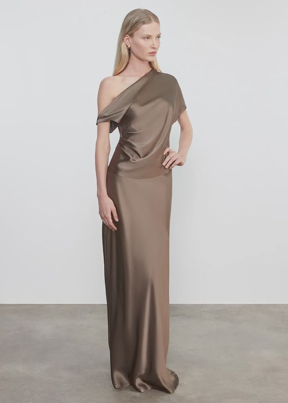 ENZA COSTA SILK SATIN ASSYM DRAPE TOP