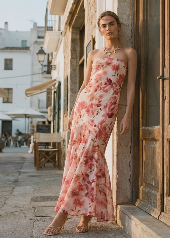 CAMI NYC MARISTELA STRAPLESS BURNOUT DRESS