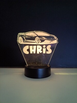 3D LED Lamp Supercar - Met Eigen Naam