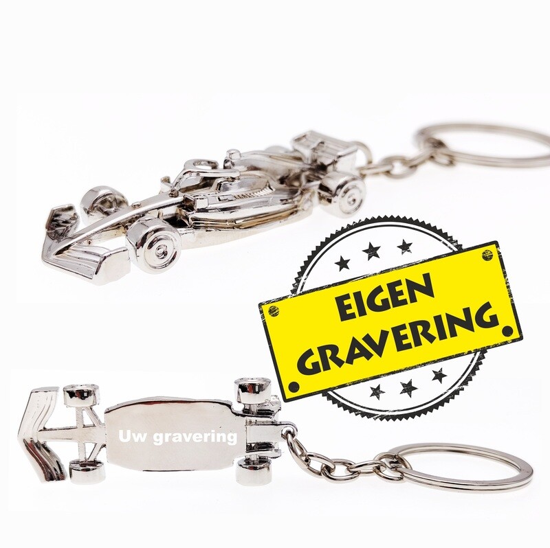 F1 Auto Sleutelhanger 2025 - Zilver - Eigen Gravering