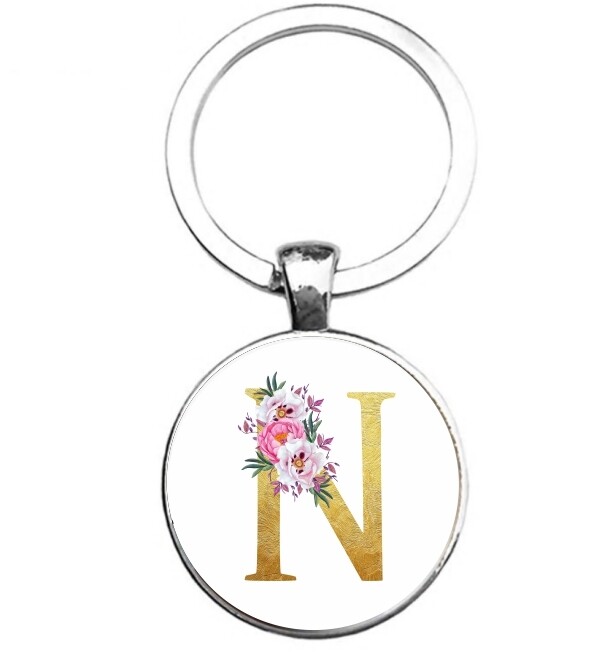 Sleutelhanger Glas - Letter Met Bloem