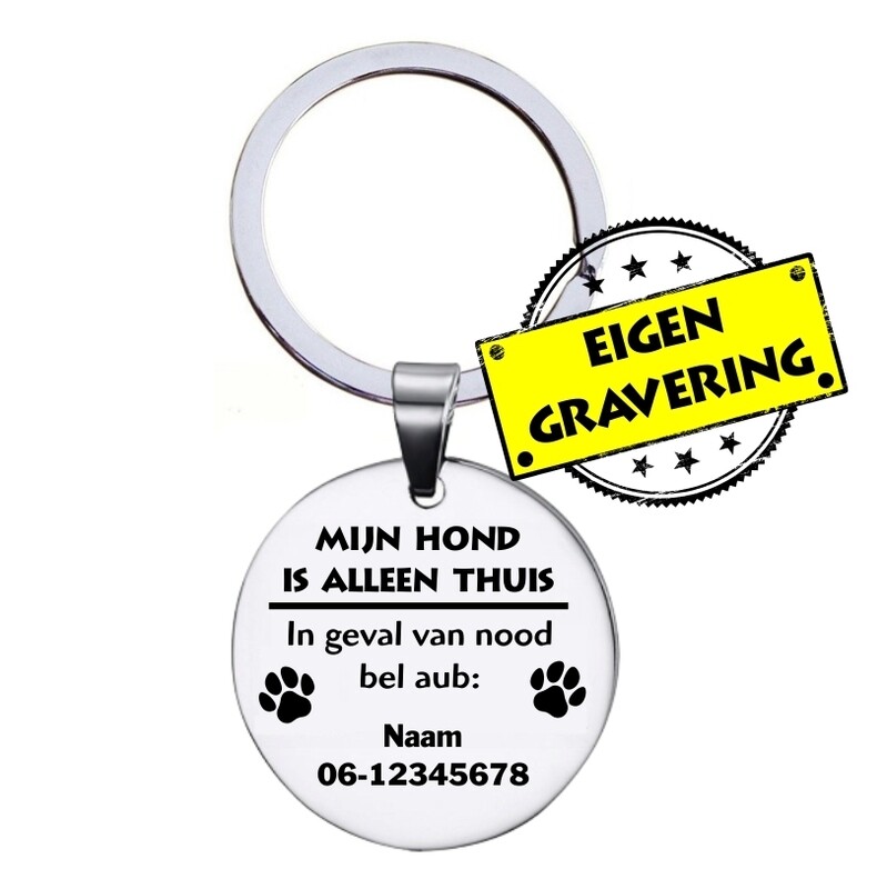 Sleutelhanger RVS - Mijn Hond Is Alleen Thuis