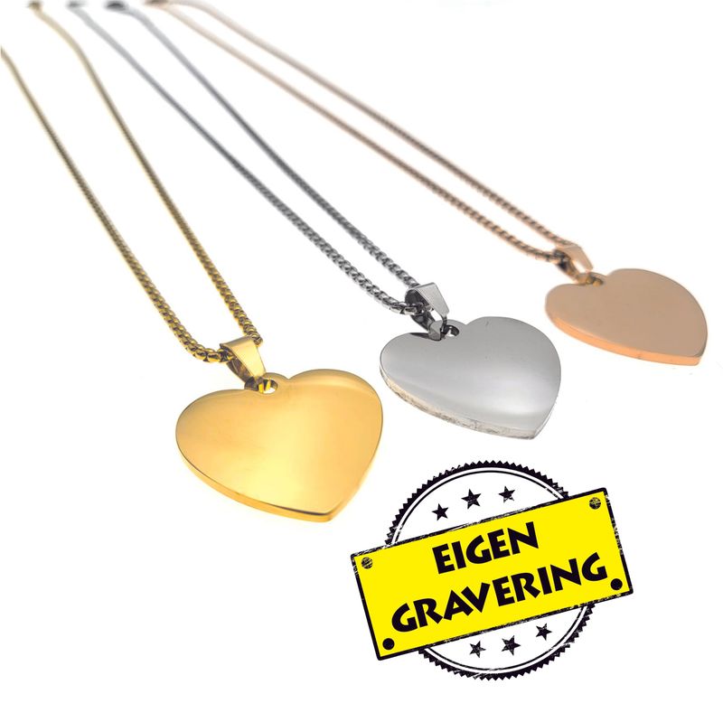 Ketting RVS - Hartje - Eigen Gravering