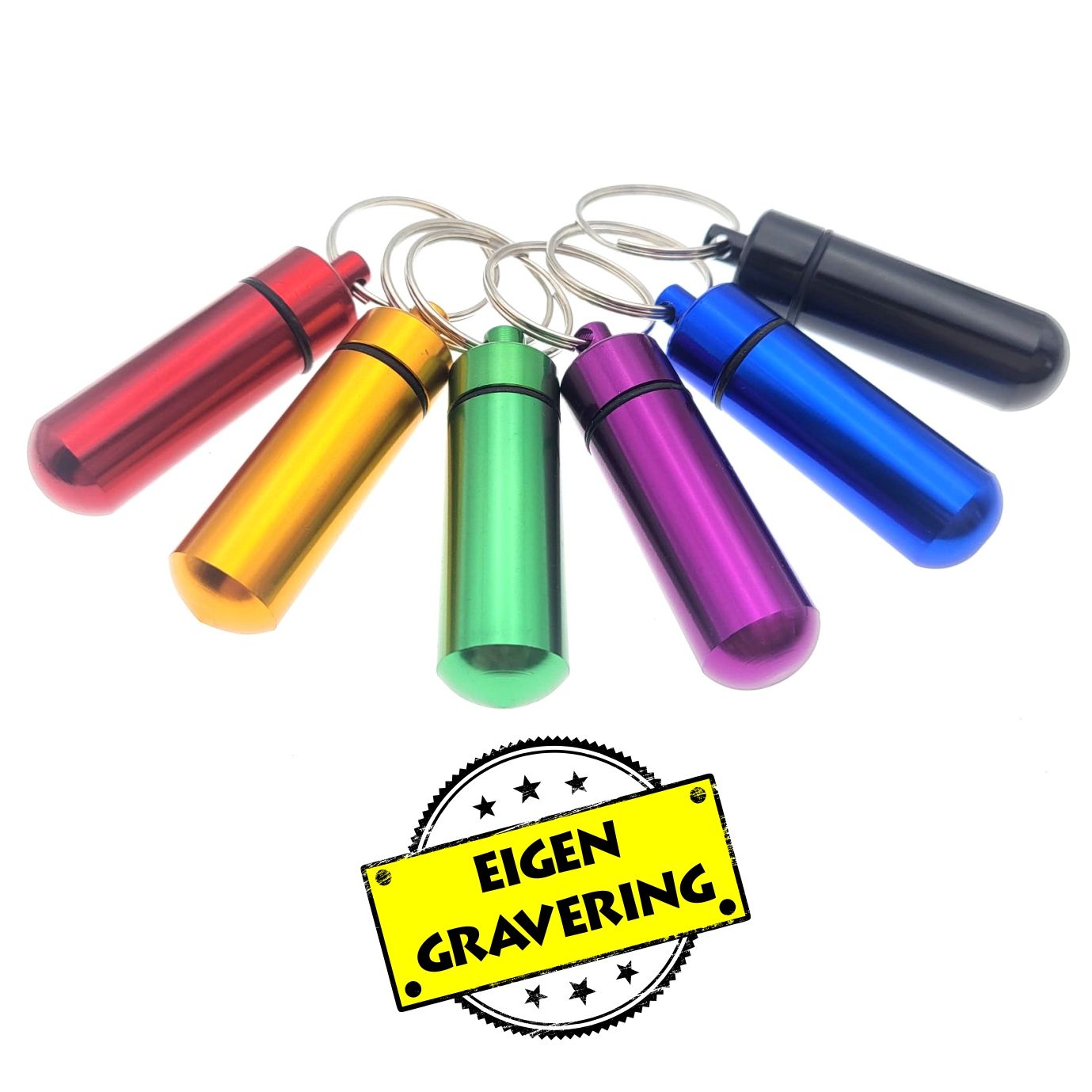 Sleutelhanger - Pillenkoker - Identiteitskoker - Eigen Gravering