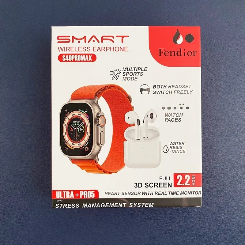  New 2.2Inch Screen S40 Pro Max Smart Watch Bluetooth Call Earphone 2 In1 Rate Monitor Mode With Mic Smartwatch