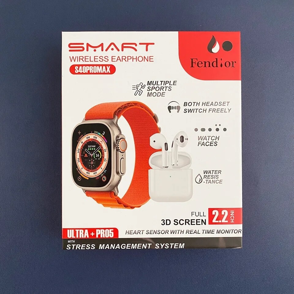  New 2.2Inch Screen S40 Pro Max Smart Watch Bluetooth Call Earphone 2 In1 Rate Monitor Mode With Mic Smartwatch