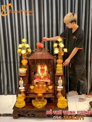 Bàn Thần Tài 1 Tầng Mái Xoan Lưu Ly Đồng