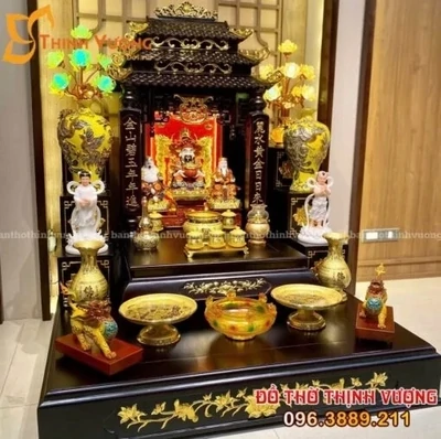 Bộ Bàn Thờ Thần Tài Gỗ Hương JinShan Set Đồng Đài Loan Tâm Kinh