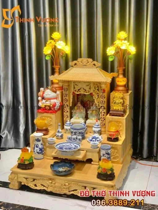 Bộ Bàn Thần Tài 1 Tầng Mái PơMu Sứ Đẹp + Kệ