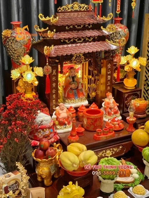 Bộ Bàn Thờ Thần Tài Gỗ Hương JinShan Sứ Đỏ