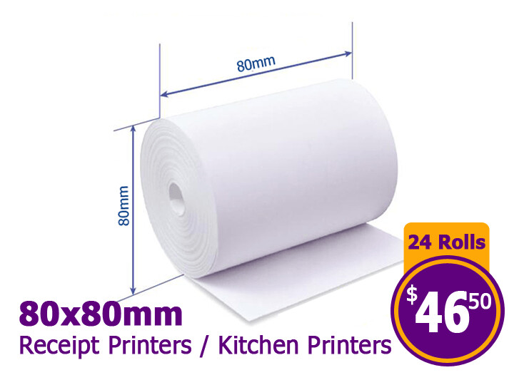 80x80 Thermal Paper Rolls (24 Rolls)