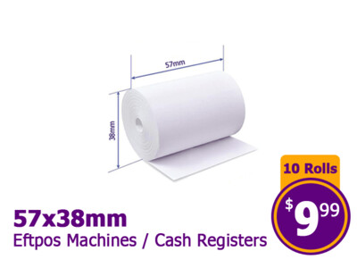 57x38 Thermal Paper Rolls (10 Rolls)