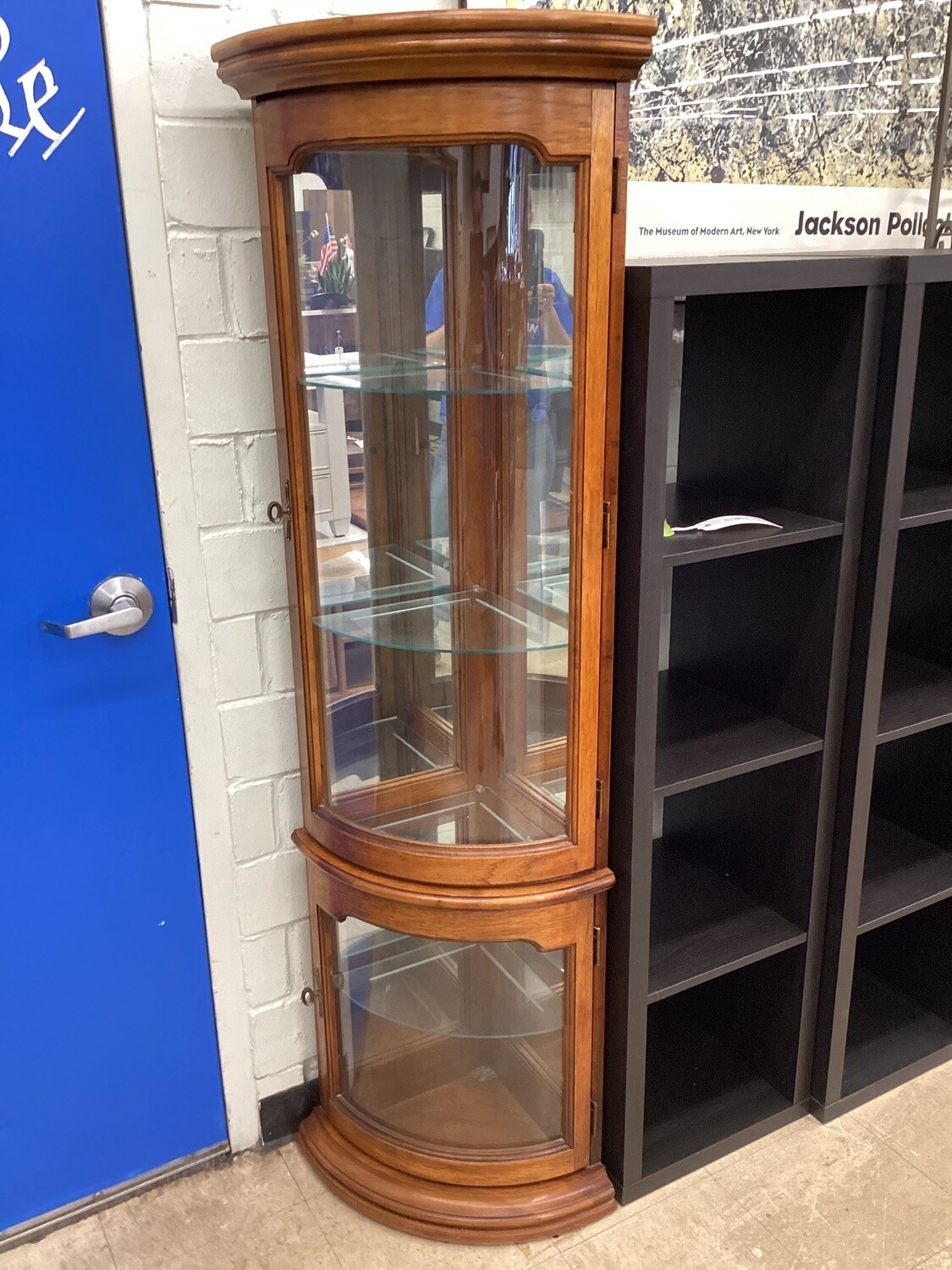 Curved Glass Shelf Corner Hutch