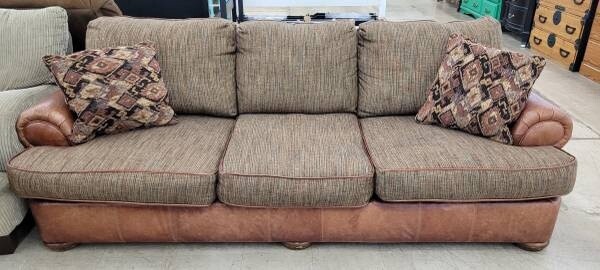 Tweed and Leather Couch **DELIVERY AVAILABLE