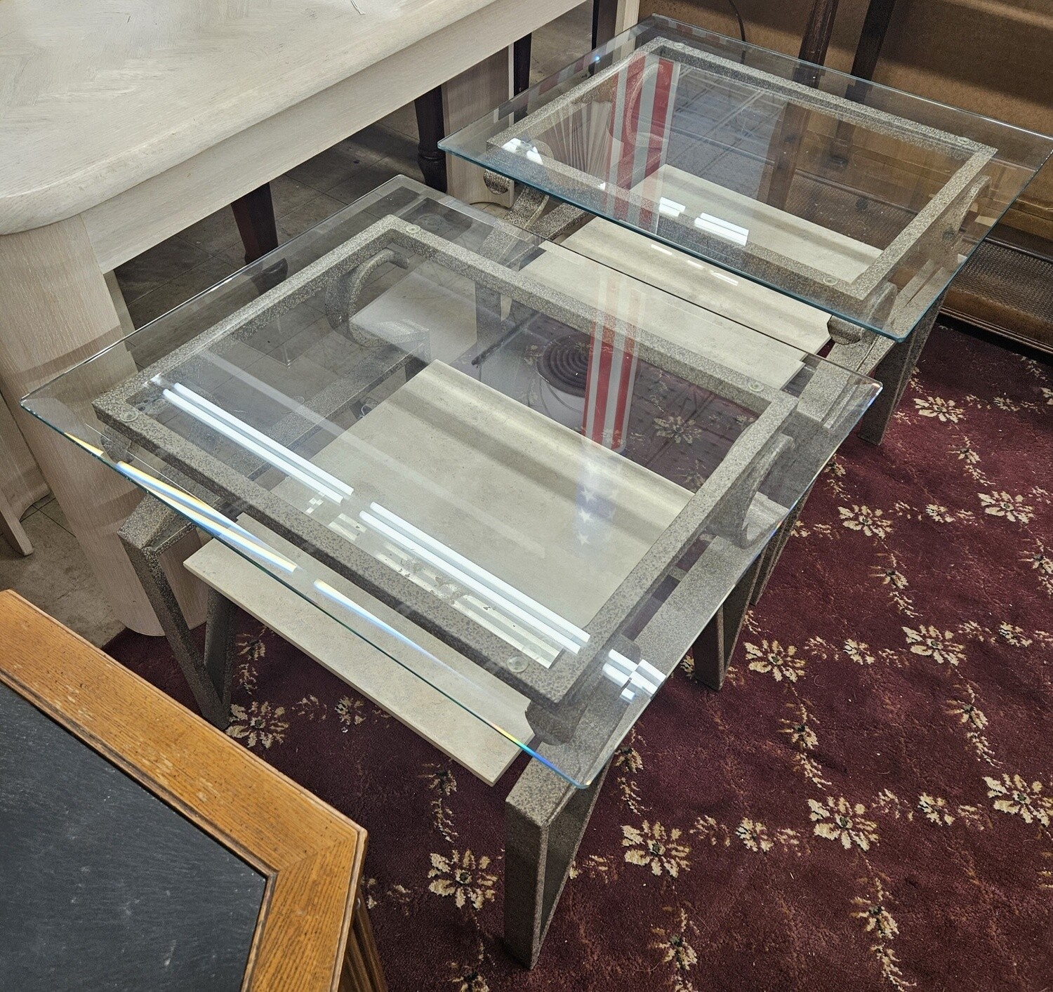 Metallic Elegance: Glass-Top End Table with Sleek Frame Design