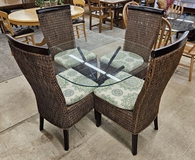 Chic Ensemble: Glass Table with Four Wicker Chairs Set