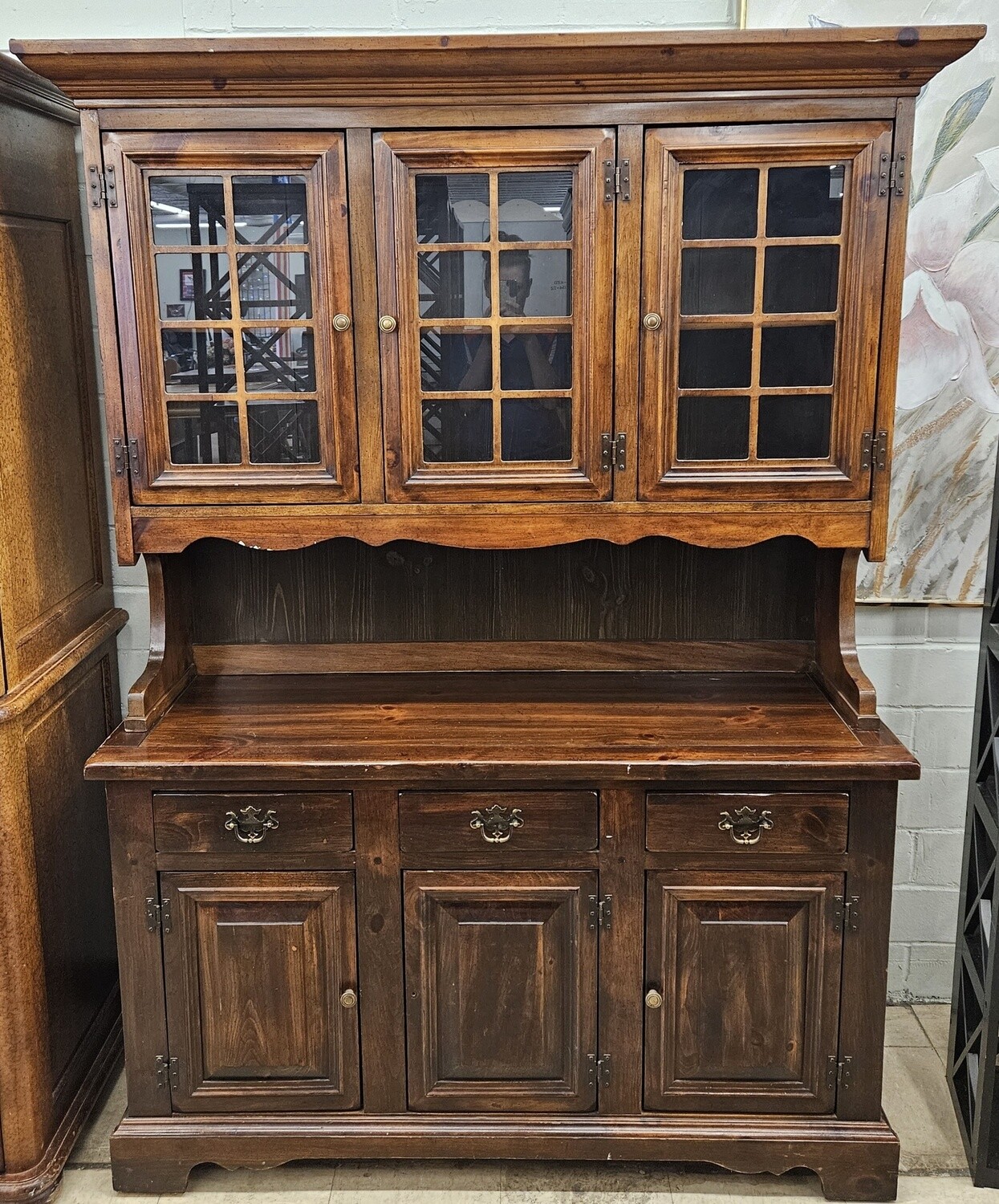 Solid Pine Rustic Buffet With China Cabinet