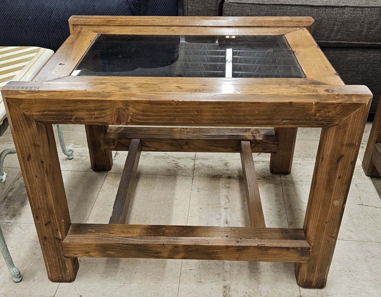 Set Of Two Solid Wood & Glass Top End Tables