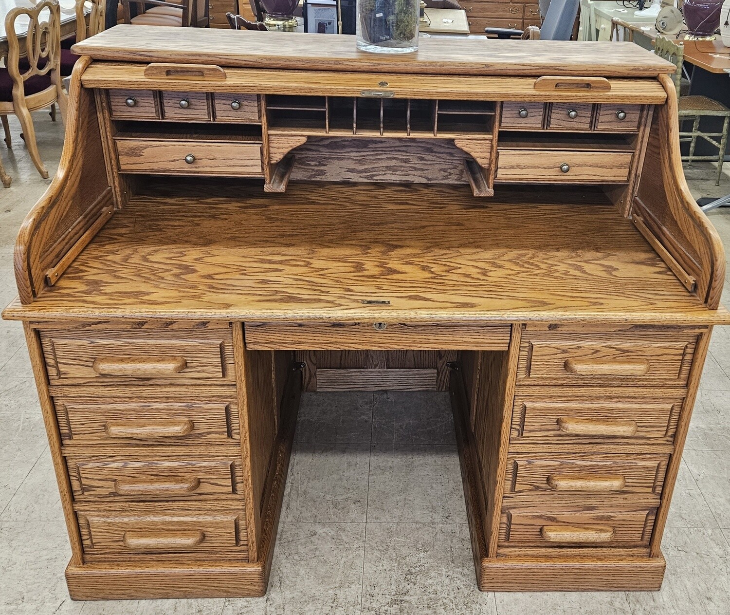 Solid Oak Roll-Top Desk