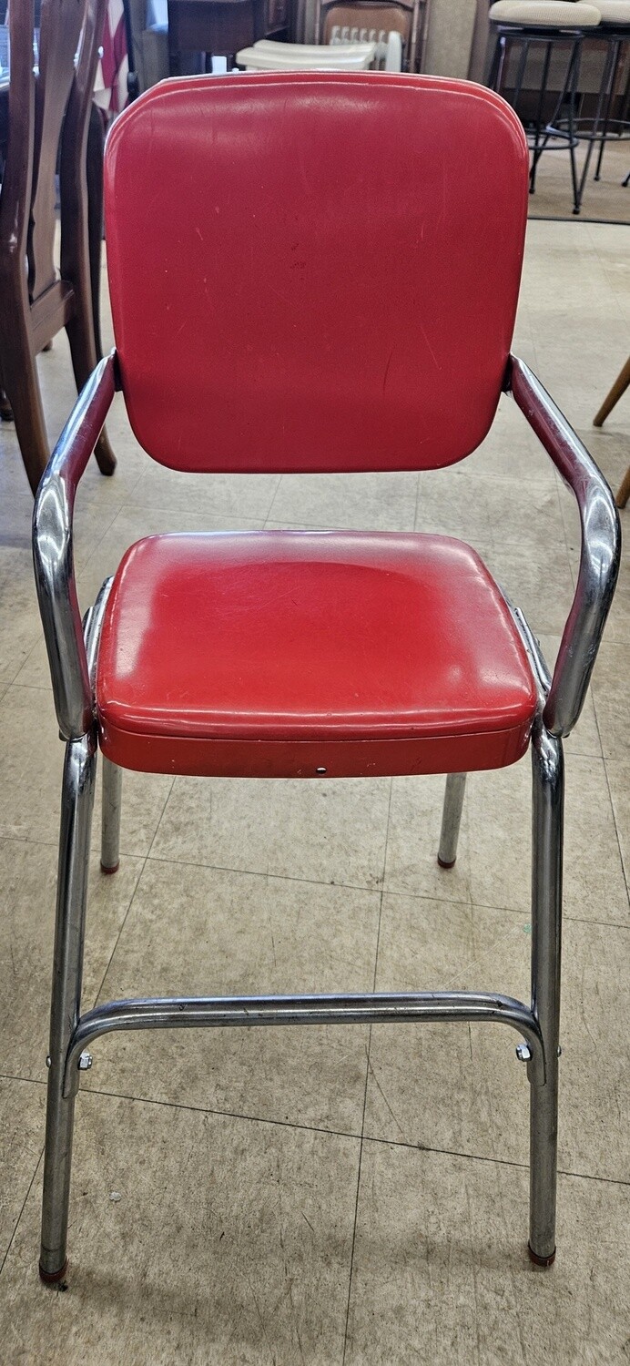 Vintage Kids Metal &amp; Red Dining Stool