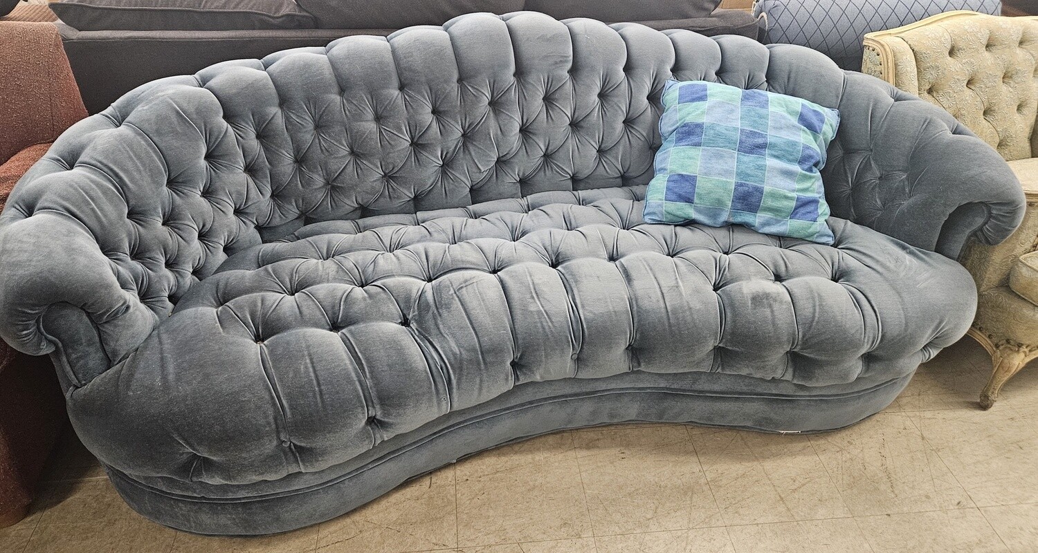 Curved Tufted Blue Velvet Sofa